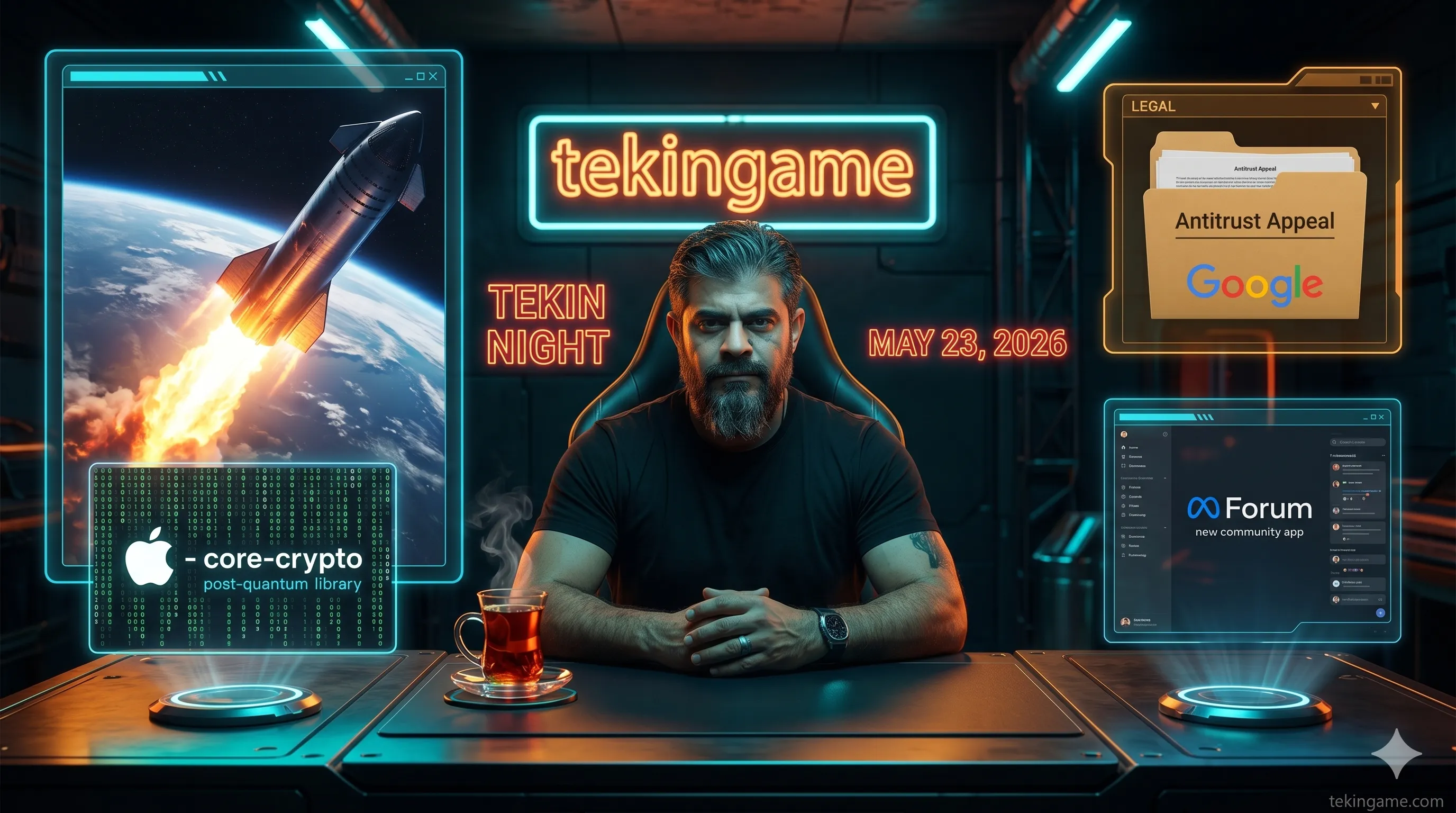 🌙 Tekin Night May 23, 2026: Meta Attacks with Forum, Apple Quantum Code, Google Legal War & Starship V3 Launch